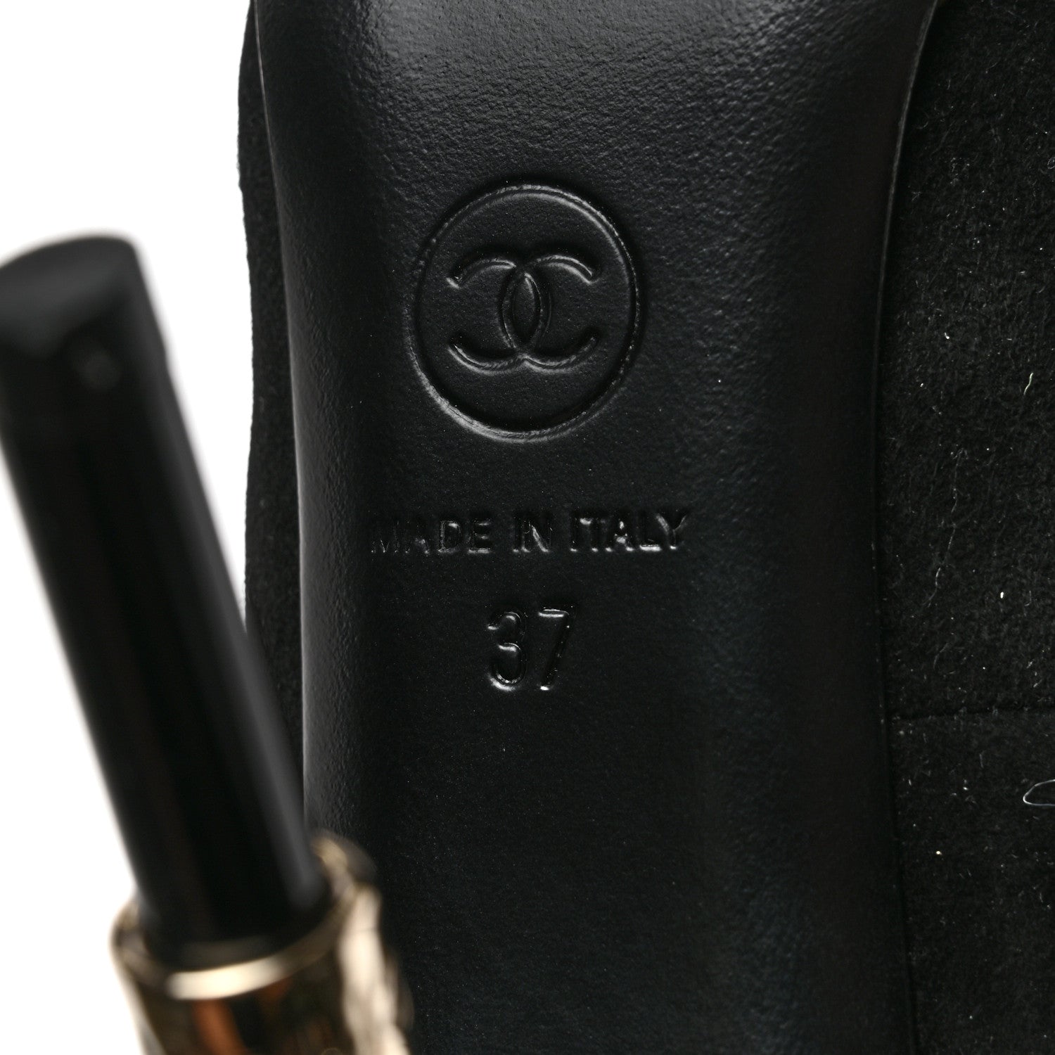 Chanel Suede Calfskin Satin Cap Toe CC Pumps 37 Black 8 of 9