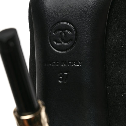 Chanel Suede Calfskin Satin Cap Toe CC Pumps 37 Black 8 of 9