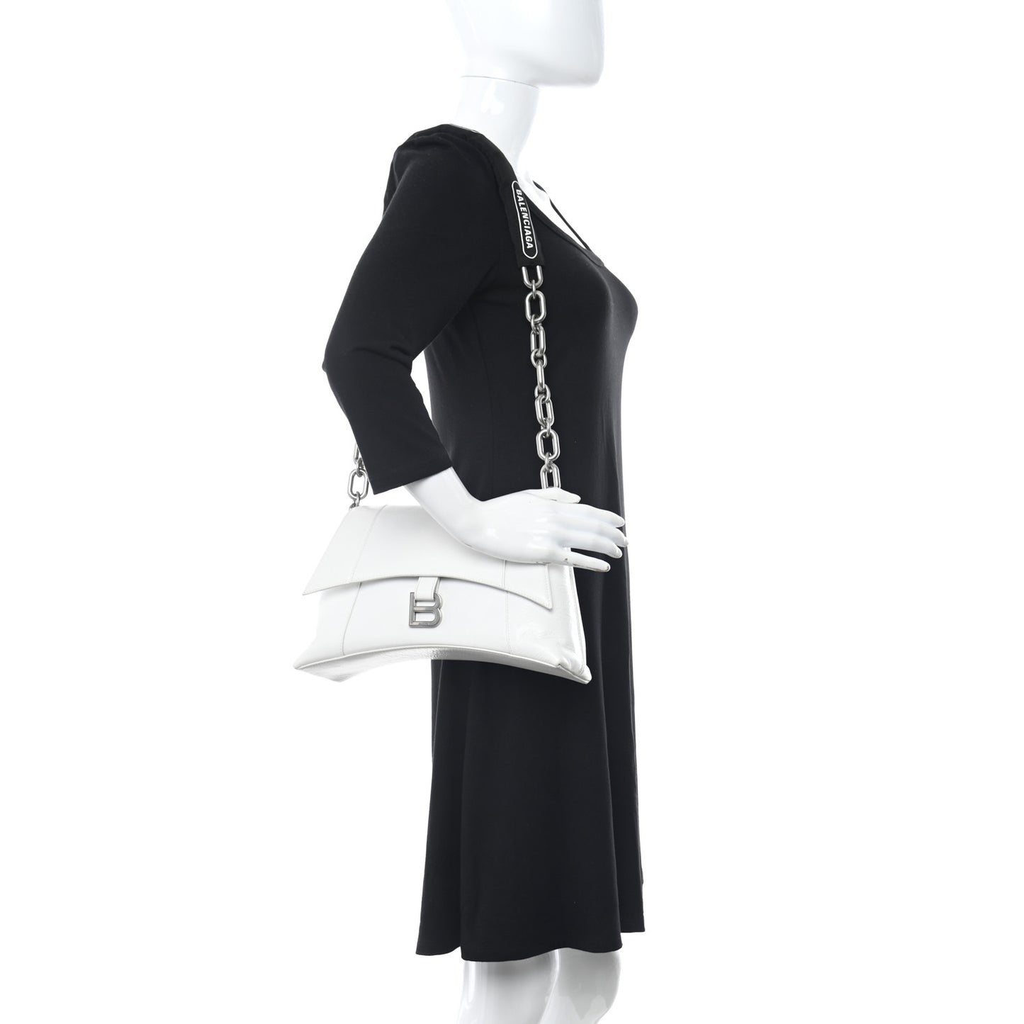 Calfskin S Downtown Chain Shoulder Bag White Black