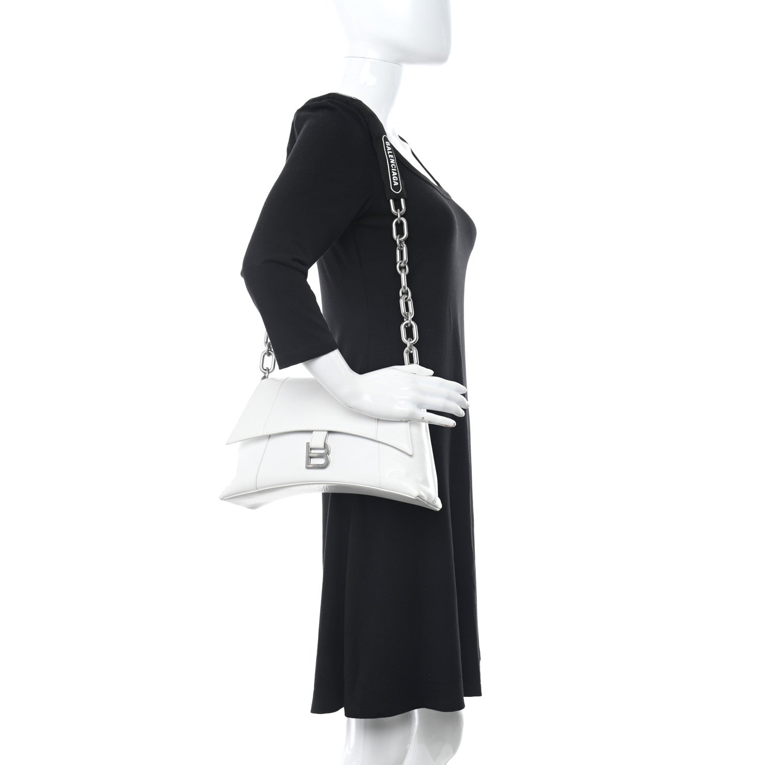 Balenciaga Calfskin S Downtown Chain Shoulder Bag White Black 2 of 10