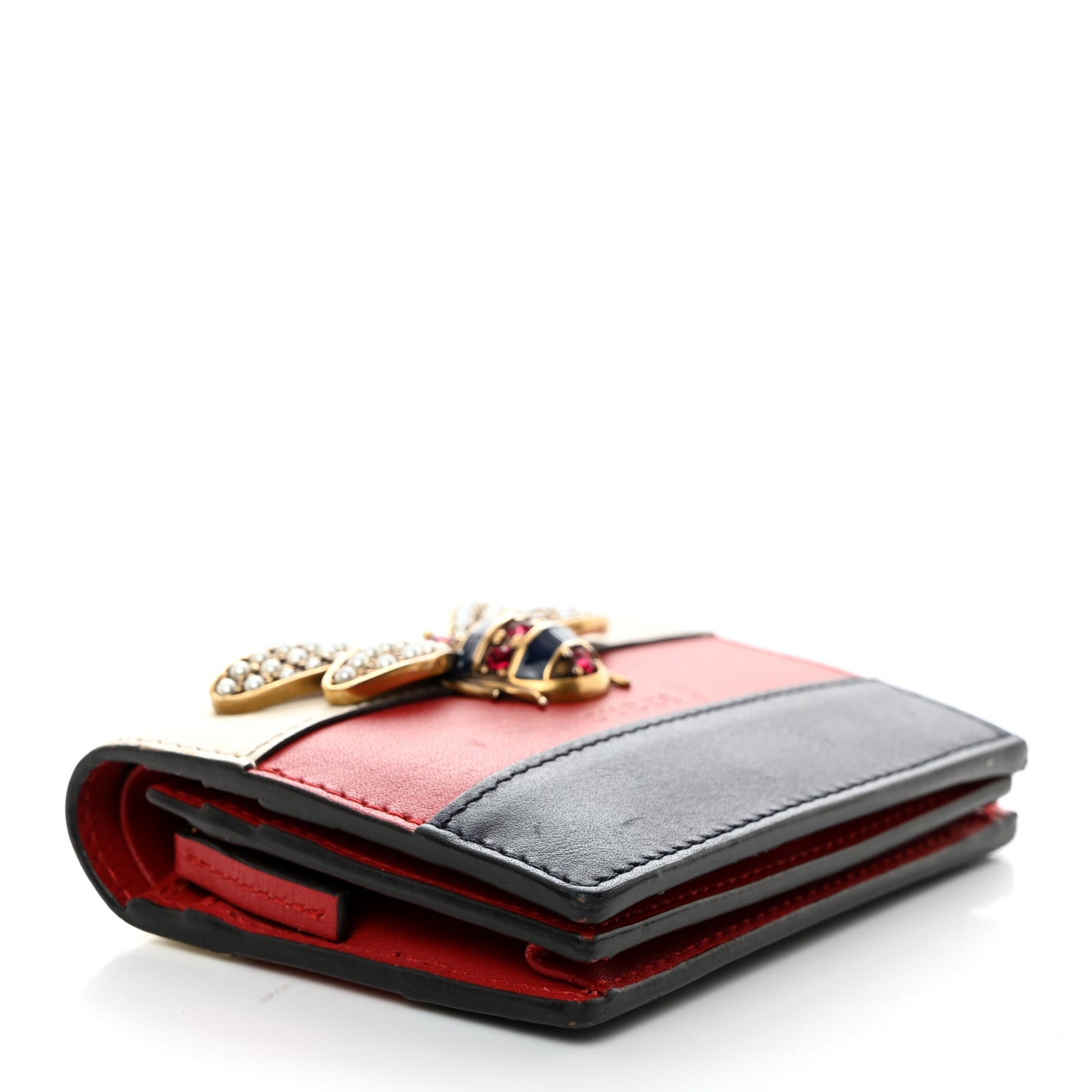Calfskin Queen Margaret Card Case Wallet Blue Agata Hibiscus Red Mystic White