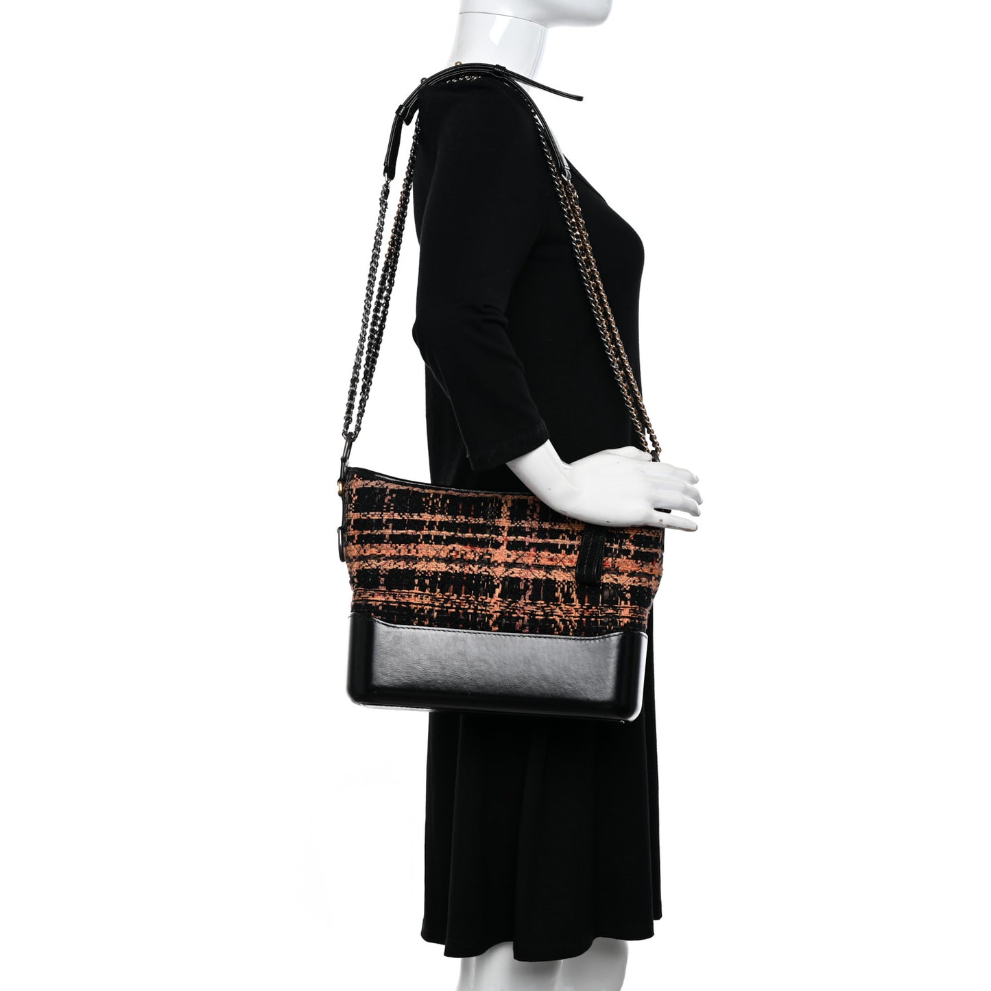 Tweed Calfskin Medium Gabrielle Hobo Black Brown