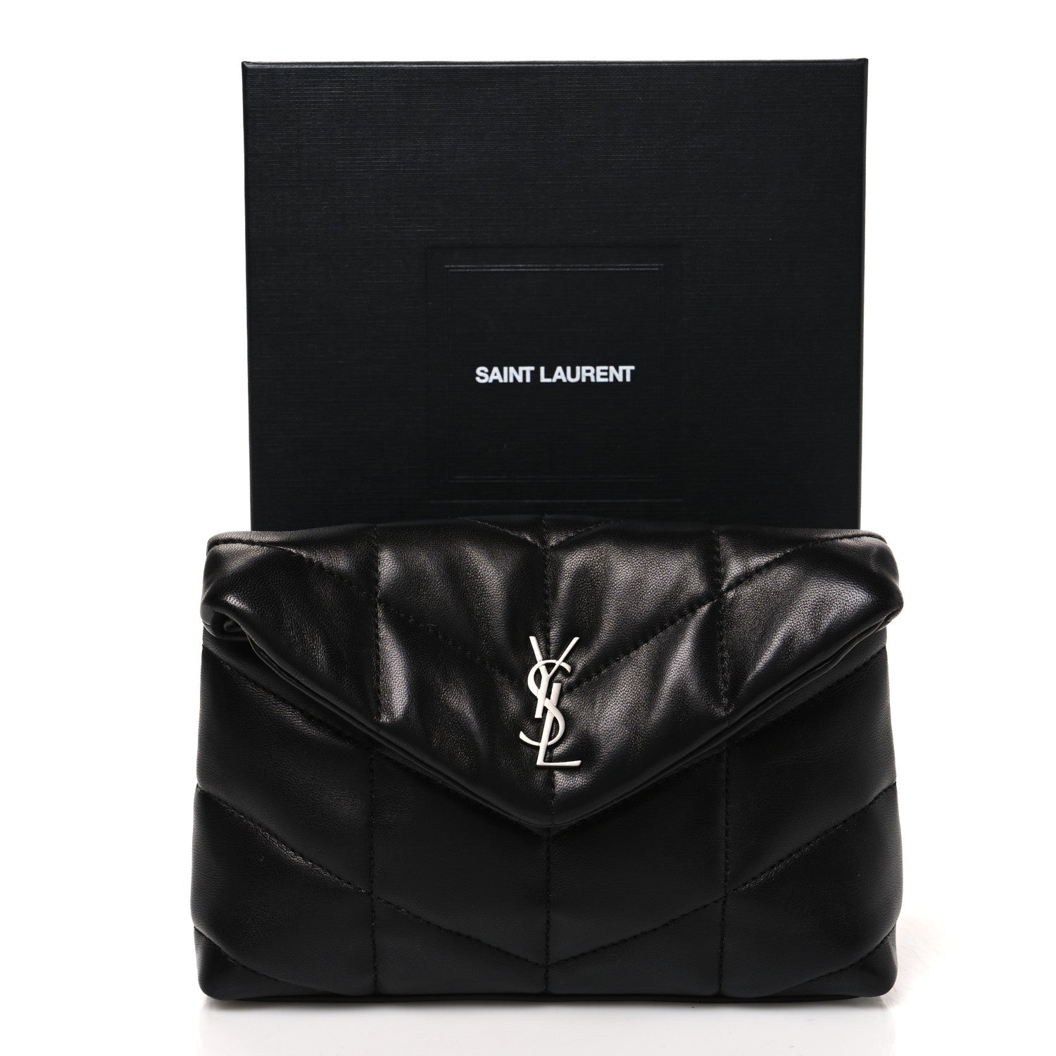 Saint Laurent Lambskin Monogram Loulou Puffer Pouch Clutch Black 9 of 9