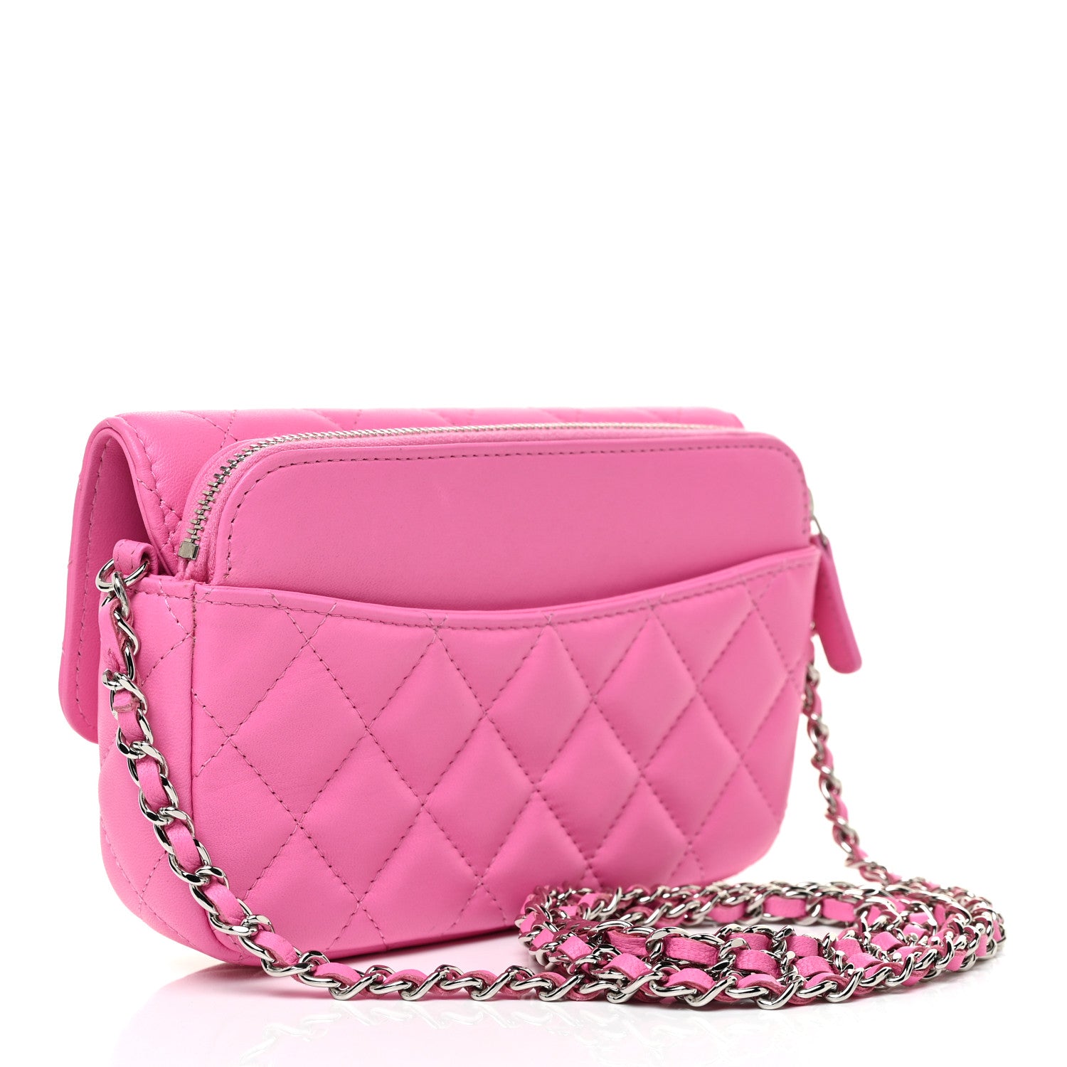 Chanel Lambskin Quilted Flap Phone Holder With Chain Neon Pink 2 of 11