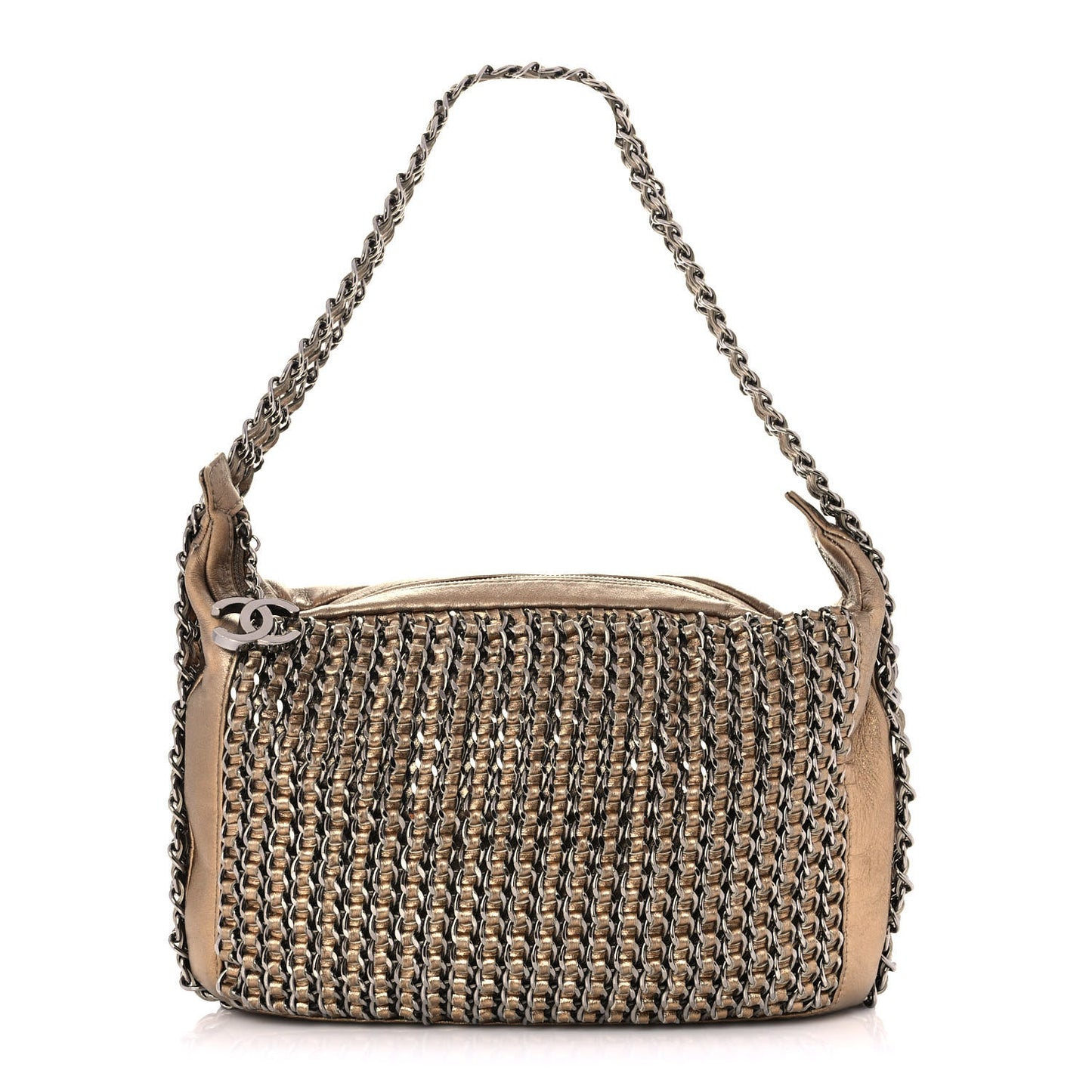 Metallic Lambskin Triple Chain Hobo Gold