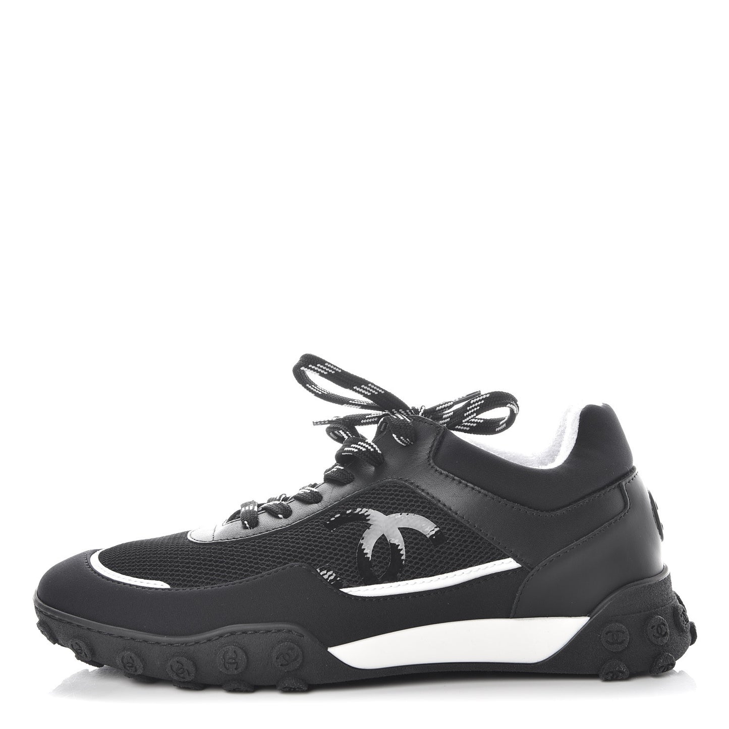 Calfskin Mesh Lycra Sneakers 38.5 Black