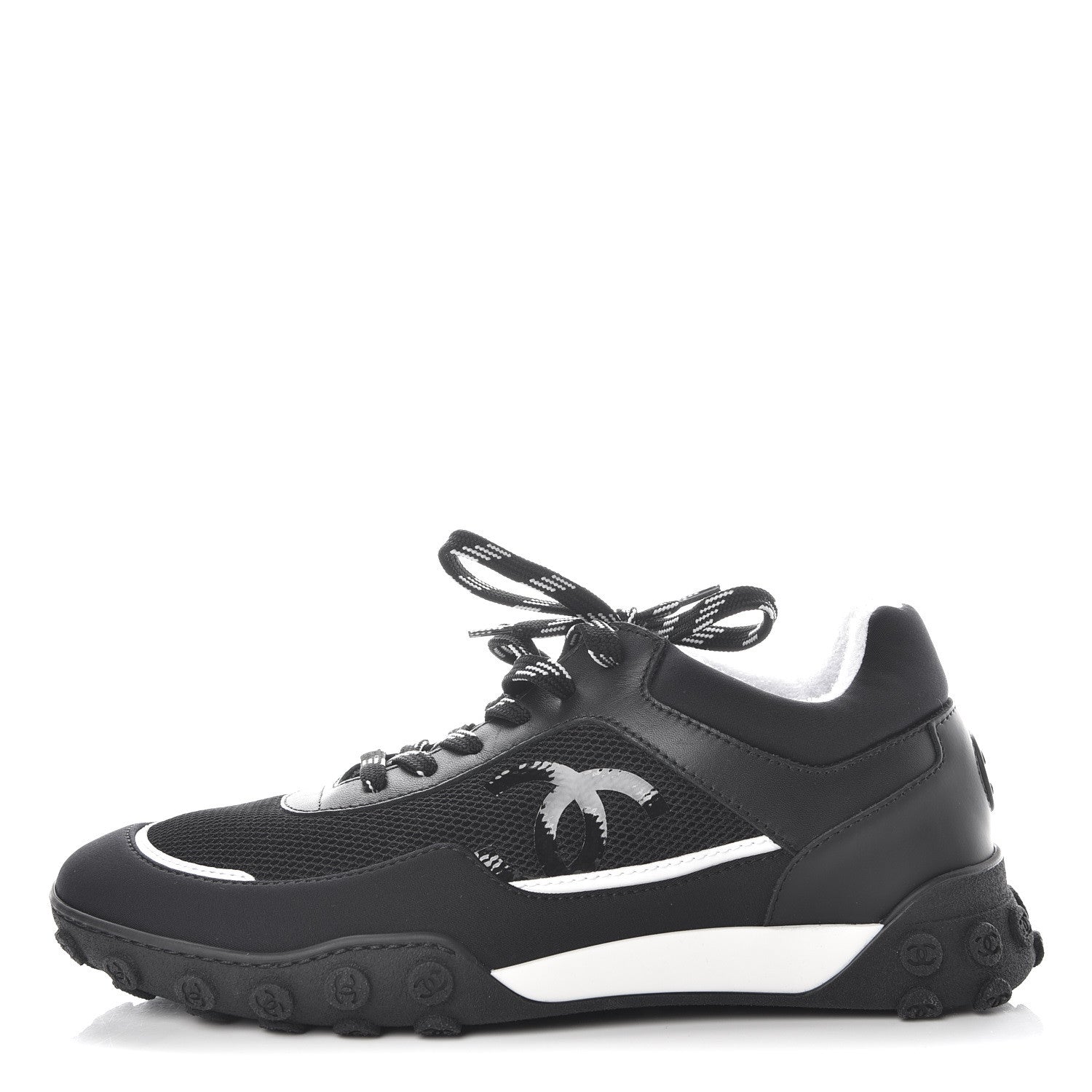 Chanel Calfskin Mesh Lycra Sneakers 38.5 Black 1 of 8