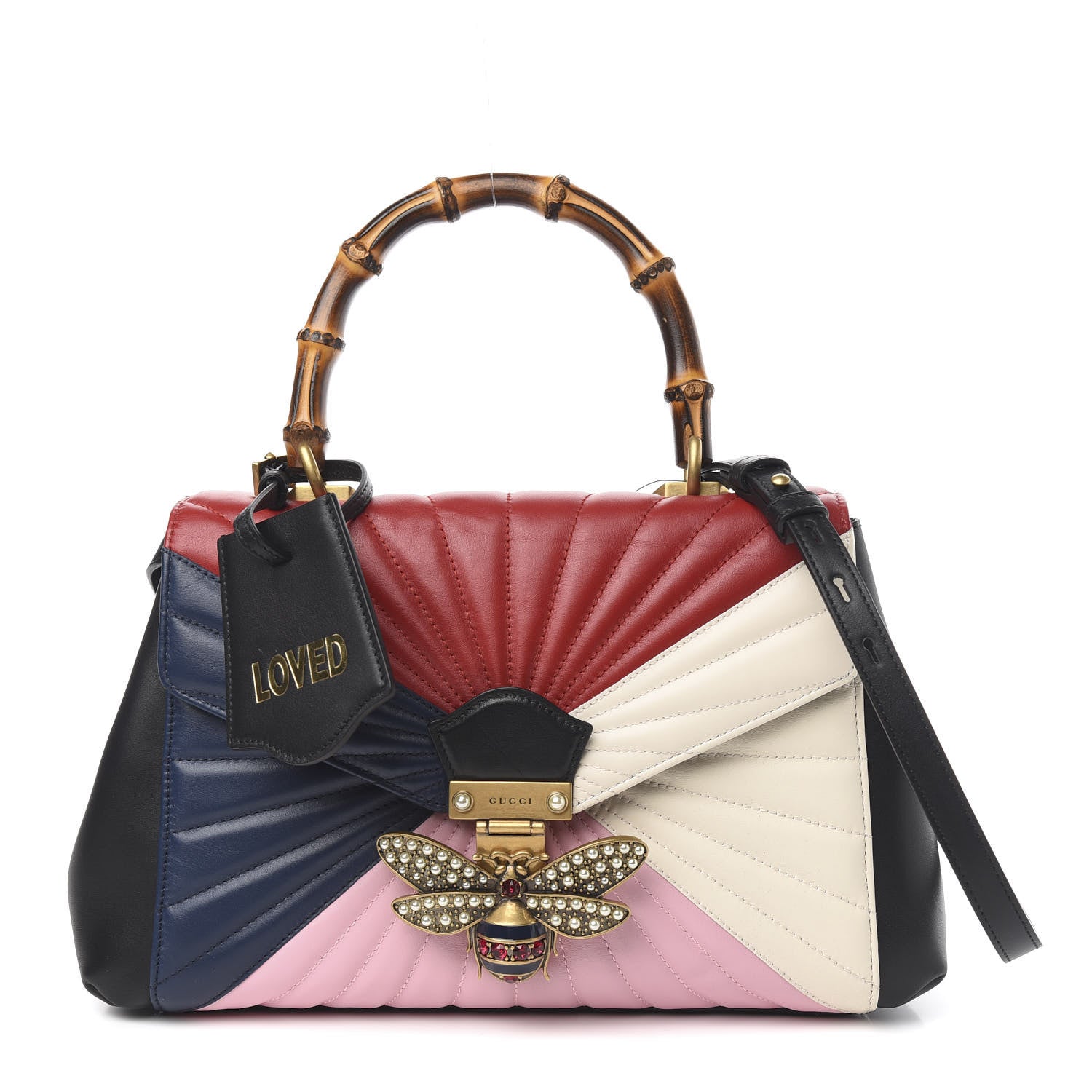 Gucci Calfskin Bamboo Trapuntata Queen Margaret Top Handle Bag Blue Agata Hibiscus Red Mystic White Sugar Pink 1 of 12