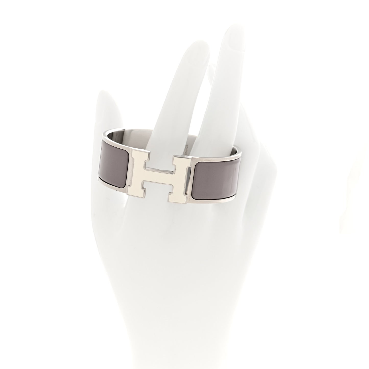 Enamel Wide Clic Clac H Bracelet PM Etoupe White