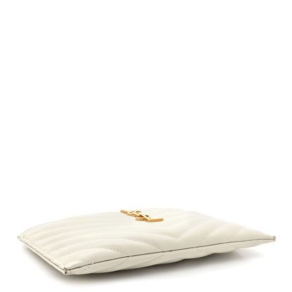Saint Laurent Grain De Poudre Matelasse Chevron Monogram Bill Pouch Blanc Vintage 4 of 12