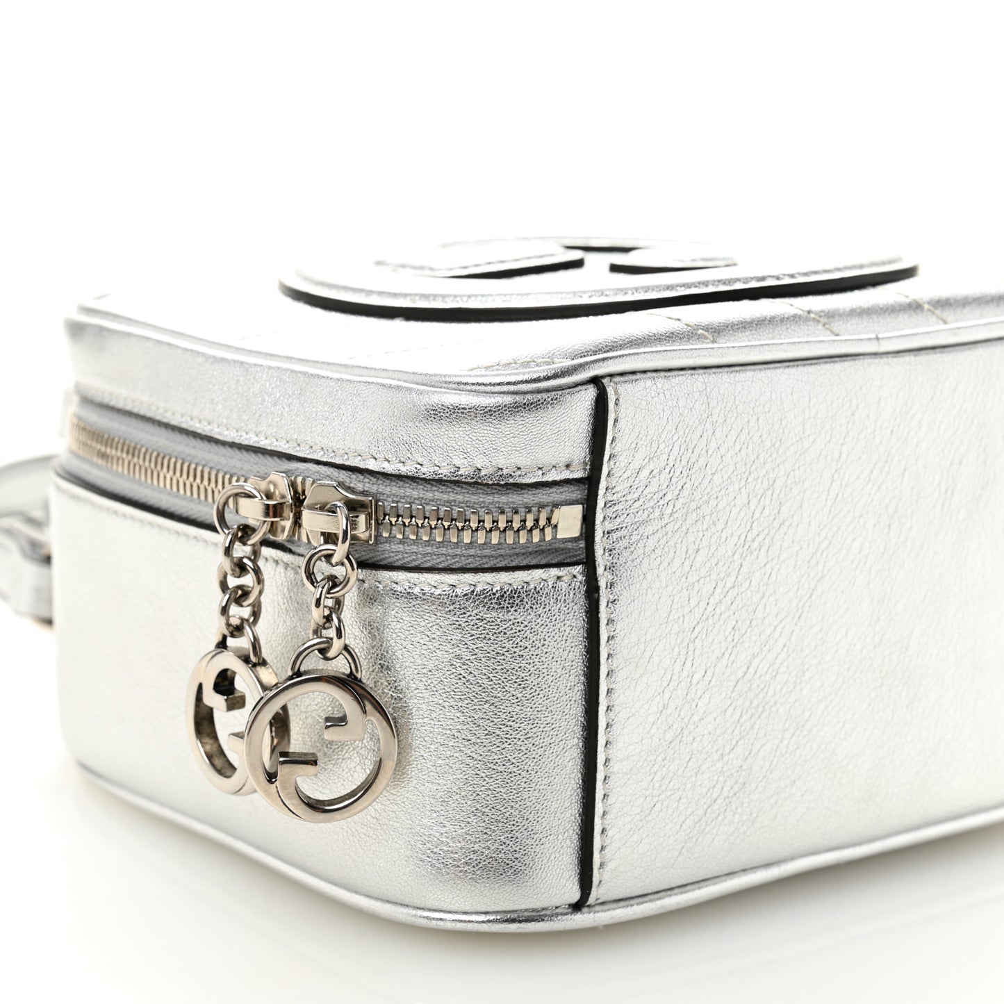 Metallic Sakai Be Green Calfskin Diagonal Stitched Blondie Top Handle Bag Silver