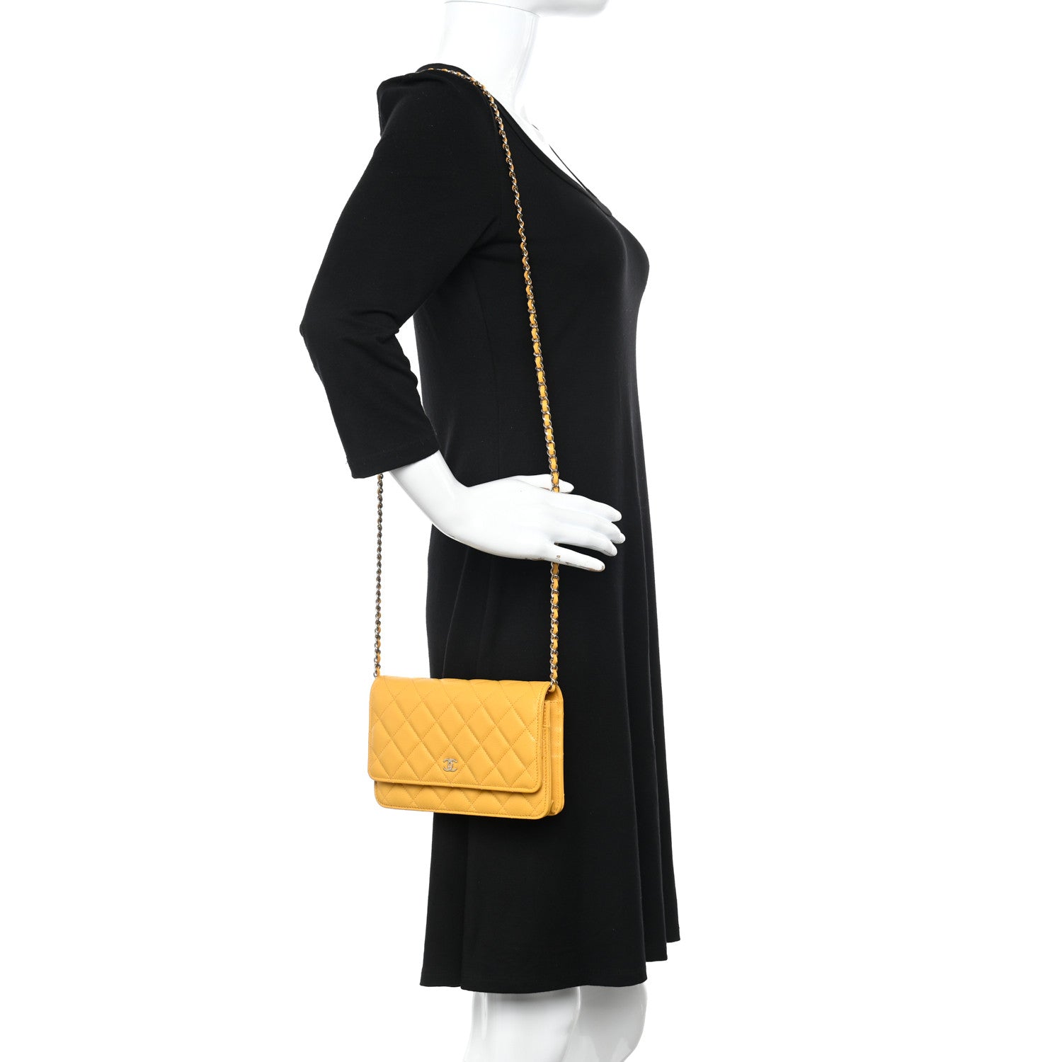 Chanel Caviar Quilted Wallet on Chain WOC Yellow 2 of 9