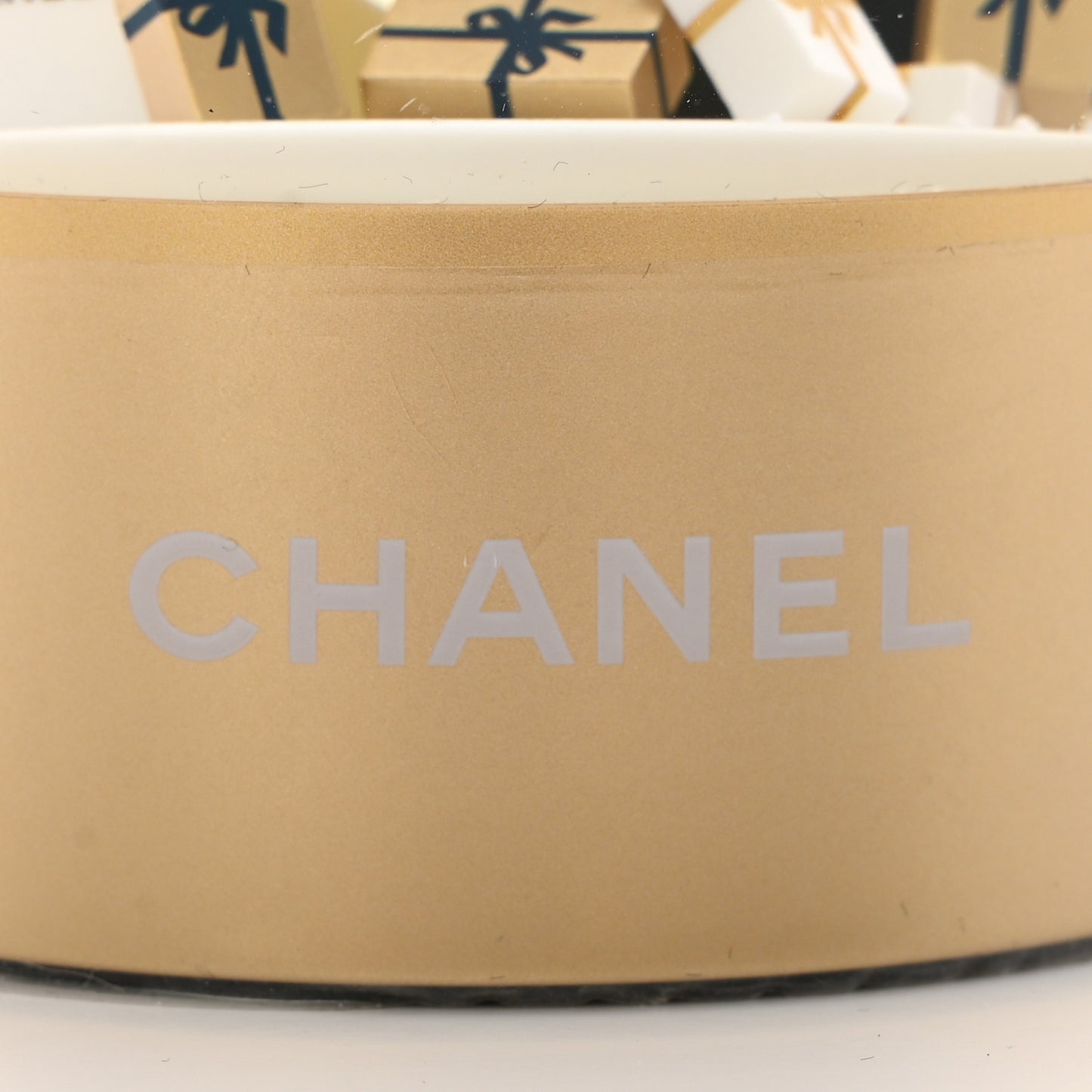 Glass CC Shopping Bag Snow Globe Gold