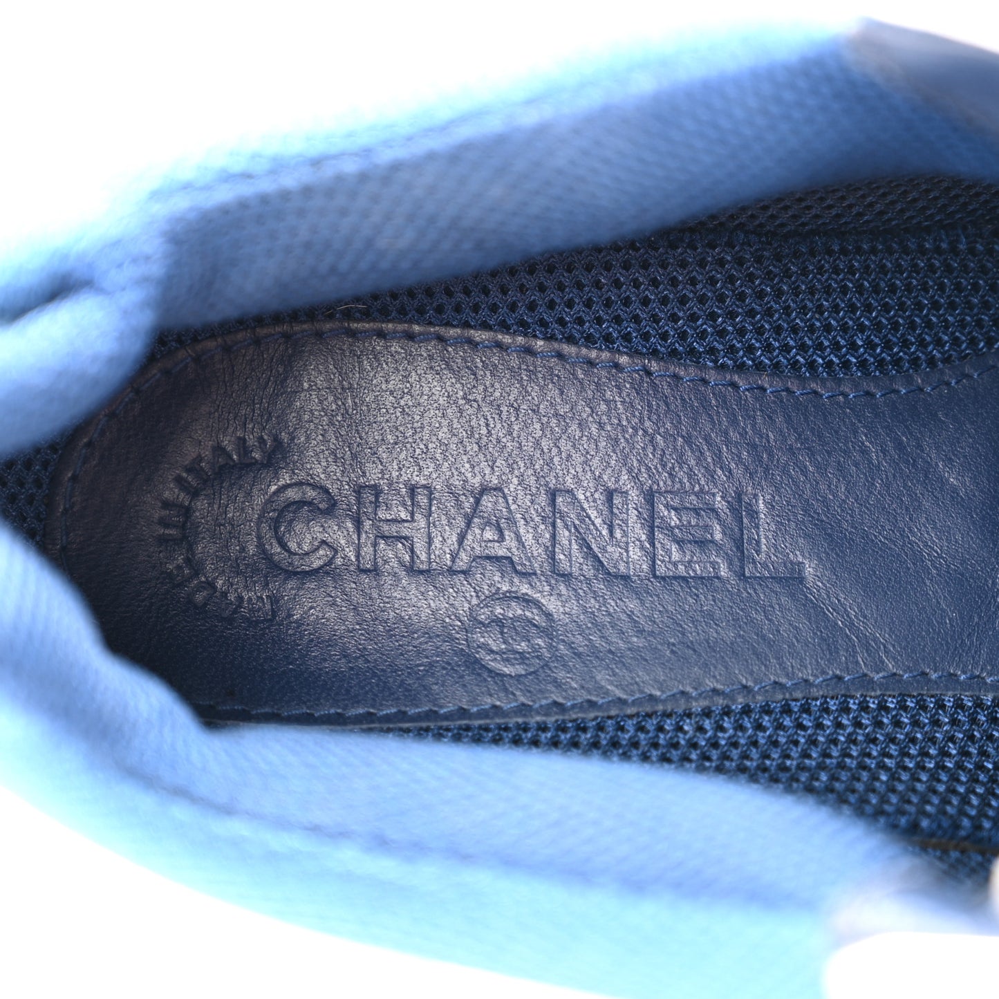 Mesh Suede Calfskin Womens CC Sneakers 37.5 Dark Blue Black White