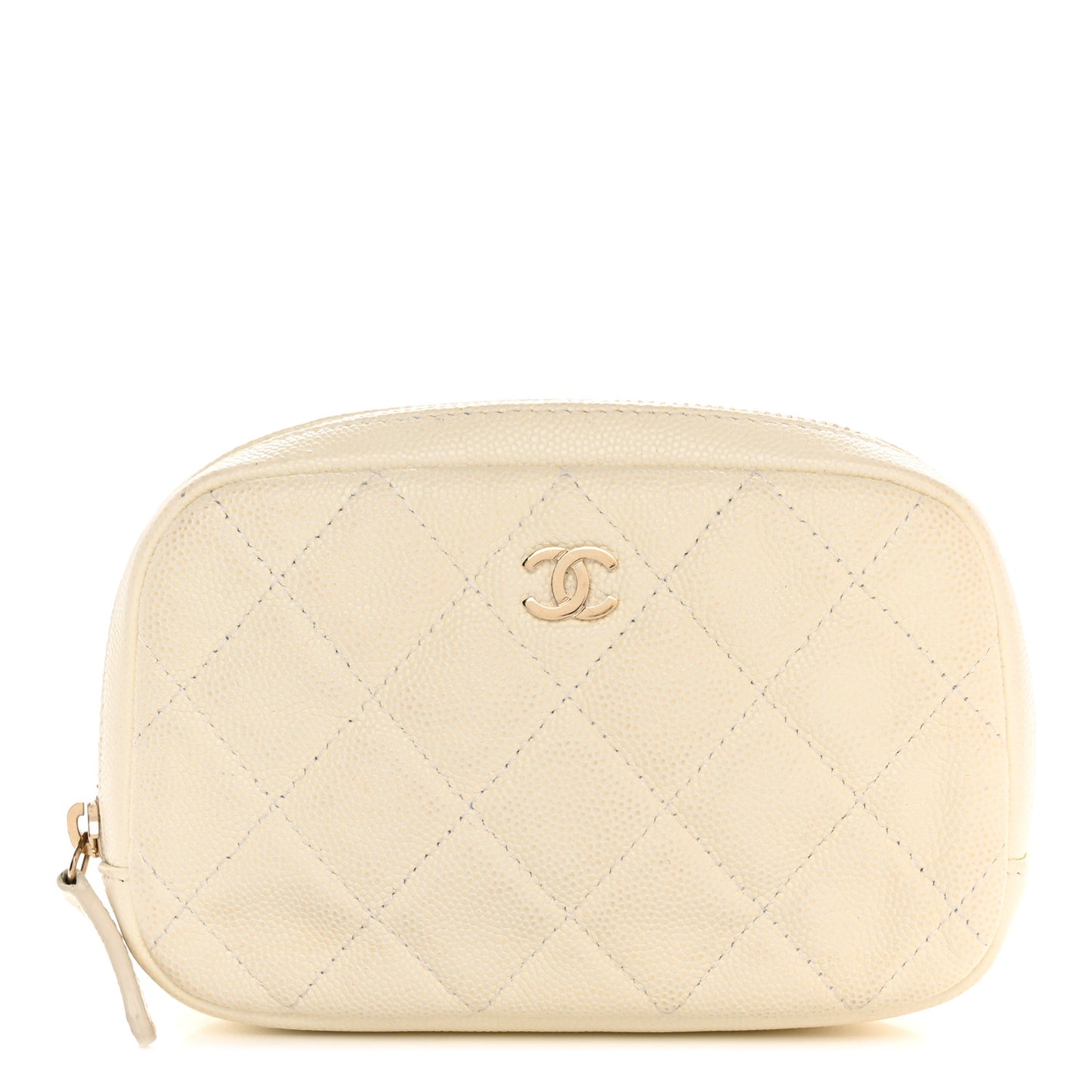 Caviar Quilted Small Curvy Pouch Cosmetic Case White