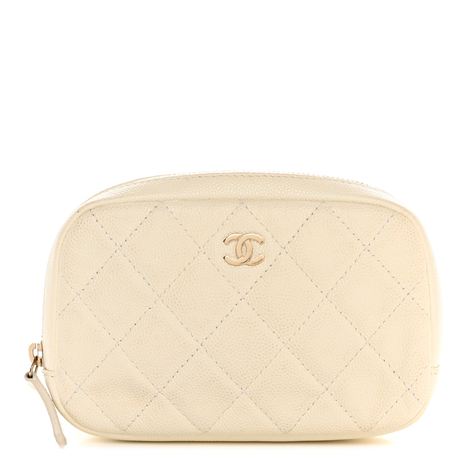 Chanel Caviar Quilted Small Curvy Pouch Cosmetic Case White 1 of 9