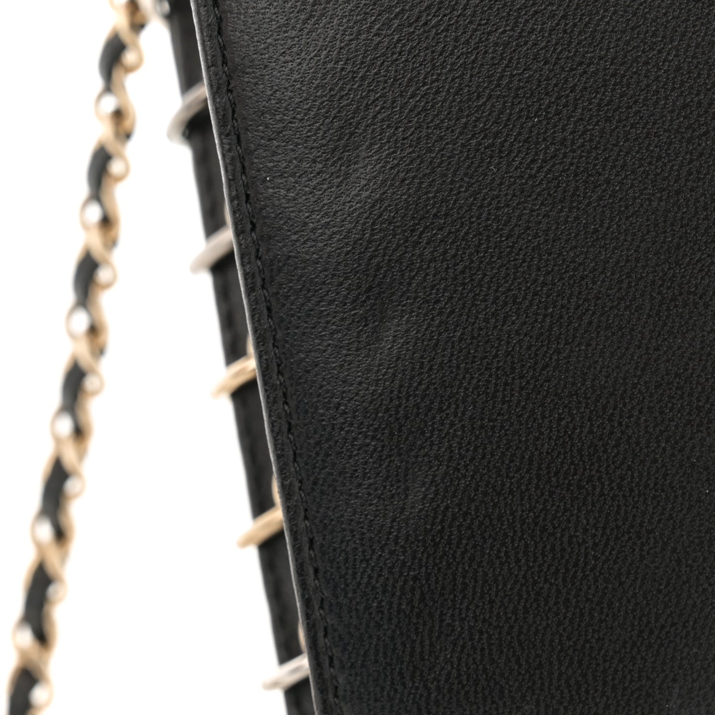 Lambskin Chocolate Bar Piercing CC Studded Small Chain Flap Bag Black