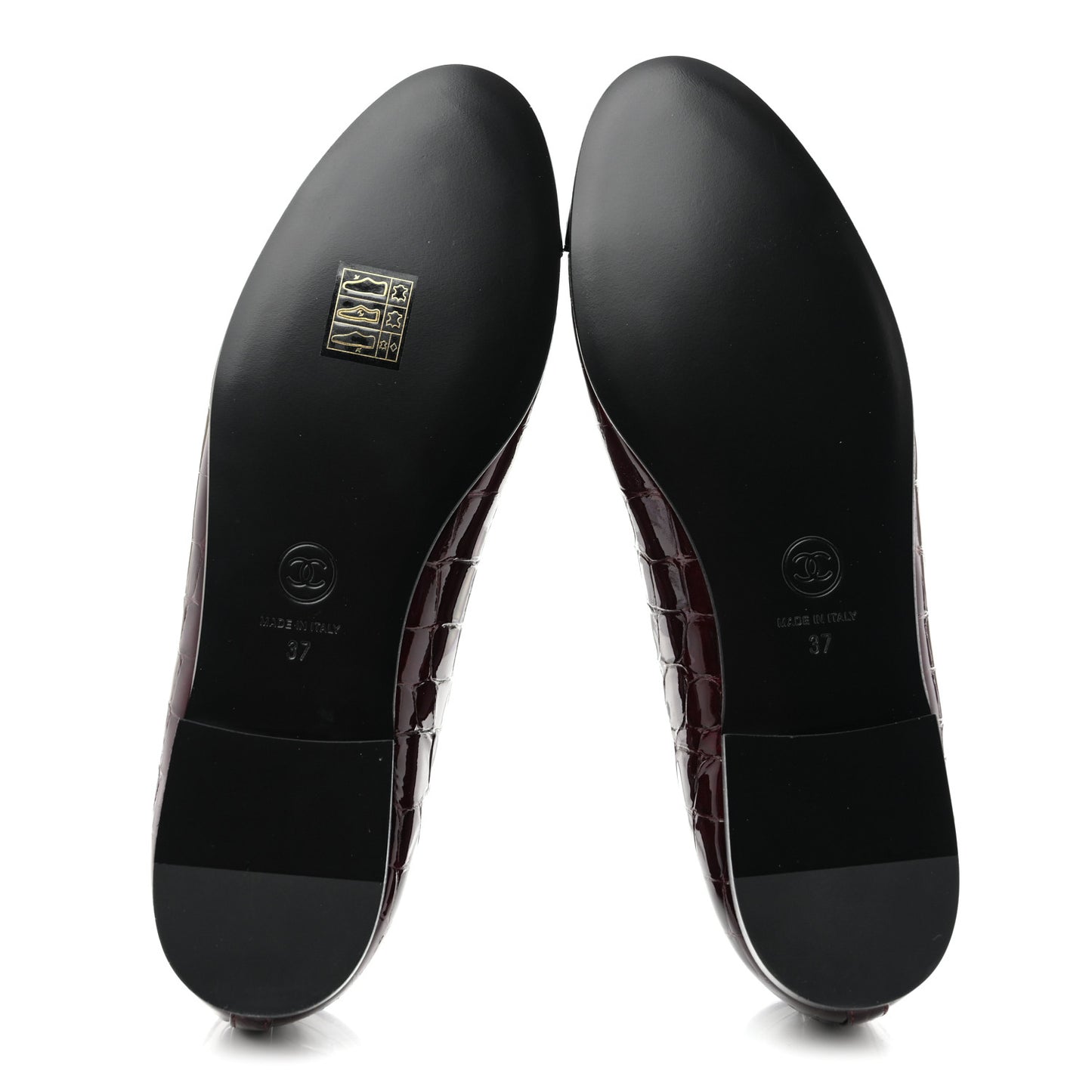 Patent Calfskin Crocodile Embossed Ballerina Flats 37 Dark Burgundy Black