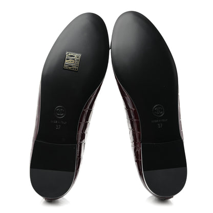 Chanel Patent Calfskin Crocodile Embossed Ballerina Flats 37 Dark Burgundy Black 6 of 10