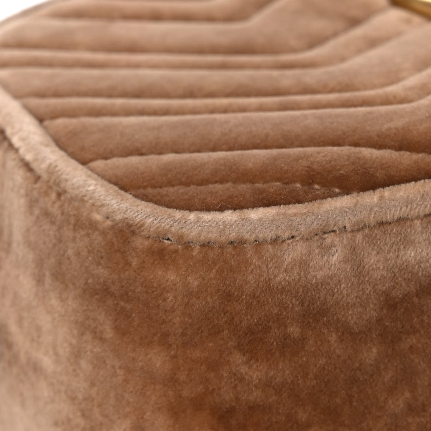Velvet Matelasse Small GG Marmont Chain Shoulder Bag Taupe