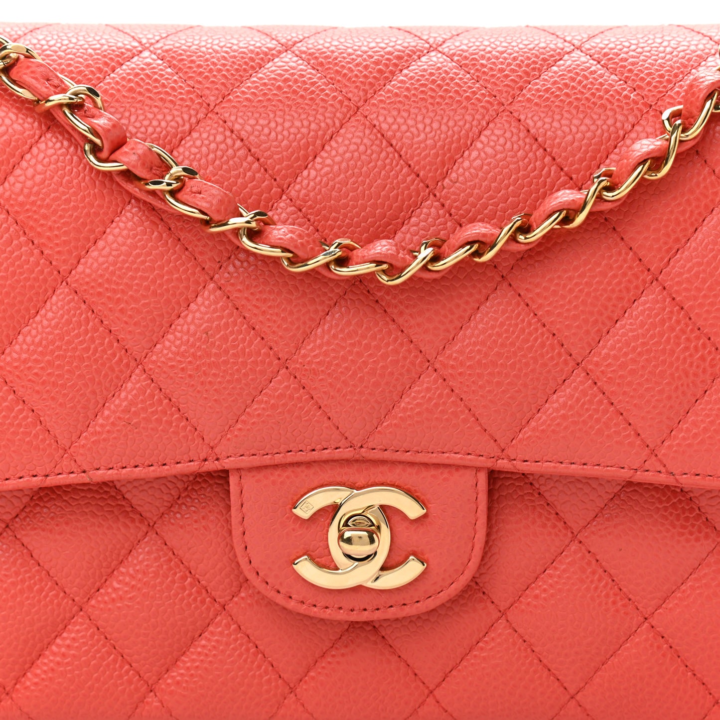 Caviar Quilted Medium Double Flap Light Red