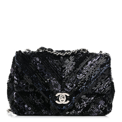 Chanel Sequins Chevron Mini Rectangular Flap Black Blue 1 of 11