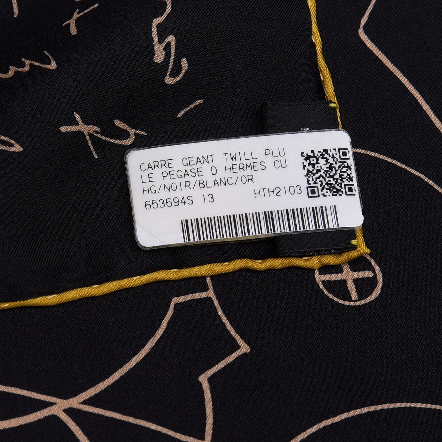 Silk Le Pegase d'Hermes Cut Wash 140 Scarf Black White Or