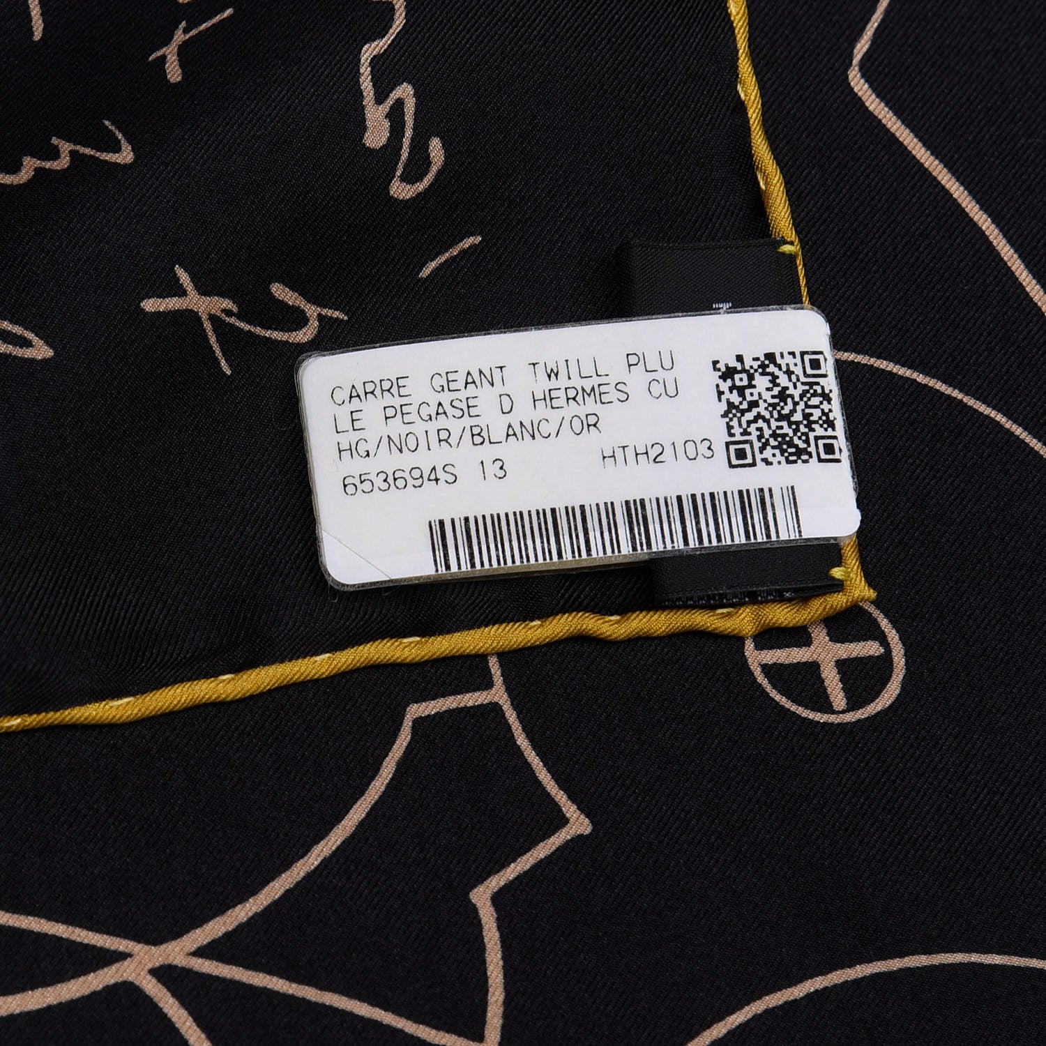 Hermes Silk Le Pegase d'Hermes Cut Wash 140 Scarf Black White Or 4 of 4