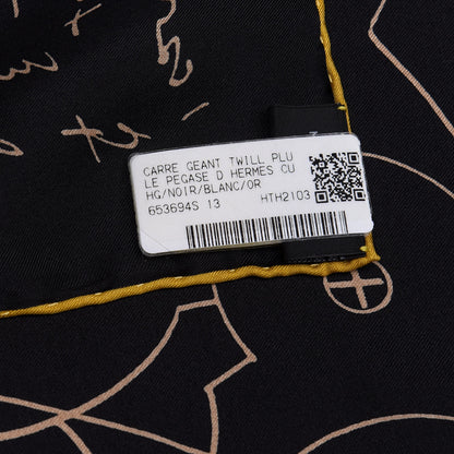Hermes Silk Le Pegase d'Hermes Cut Wash 140 Scarf Black White Or 4 of 4