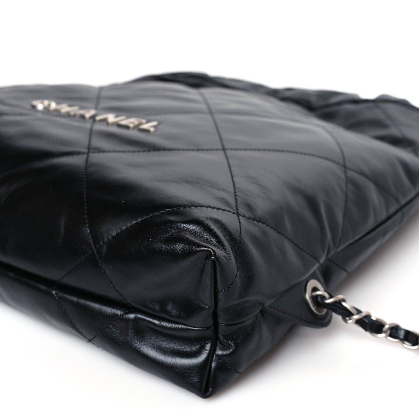 Shiny Calfskin Quilted Chanel 22 Backpack Black