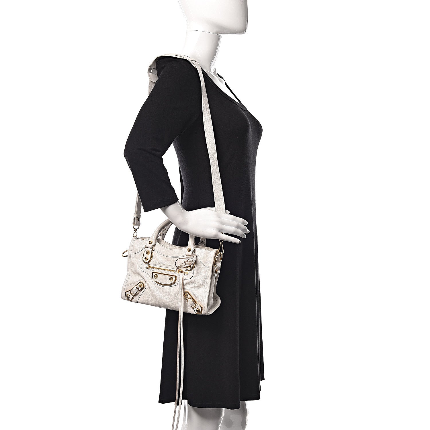 バレンシアガ　ミニシティ　ホワイト　ゴールド金具 Balenciaga Chevre Gold Metallic Edge Hardware Mini City White