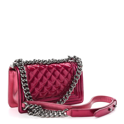 Chanel Metallic Patent Calfskin Quilted Small Boy Flap Pink 2 of 10