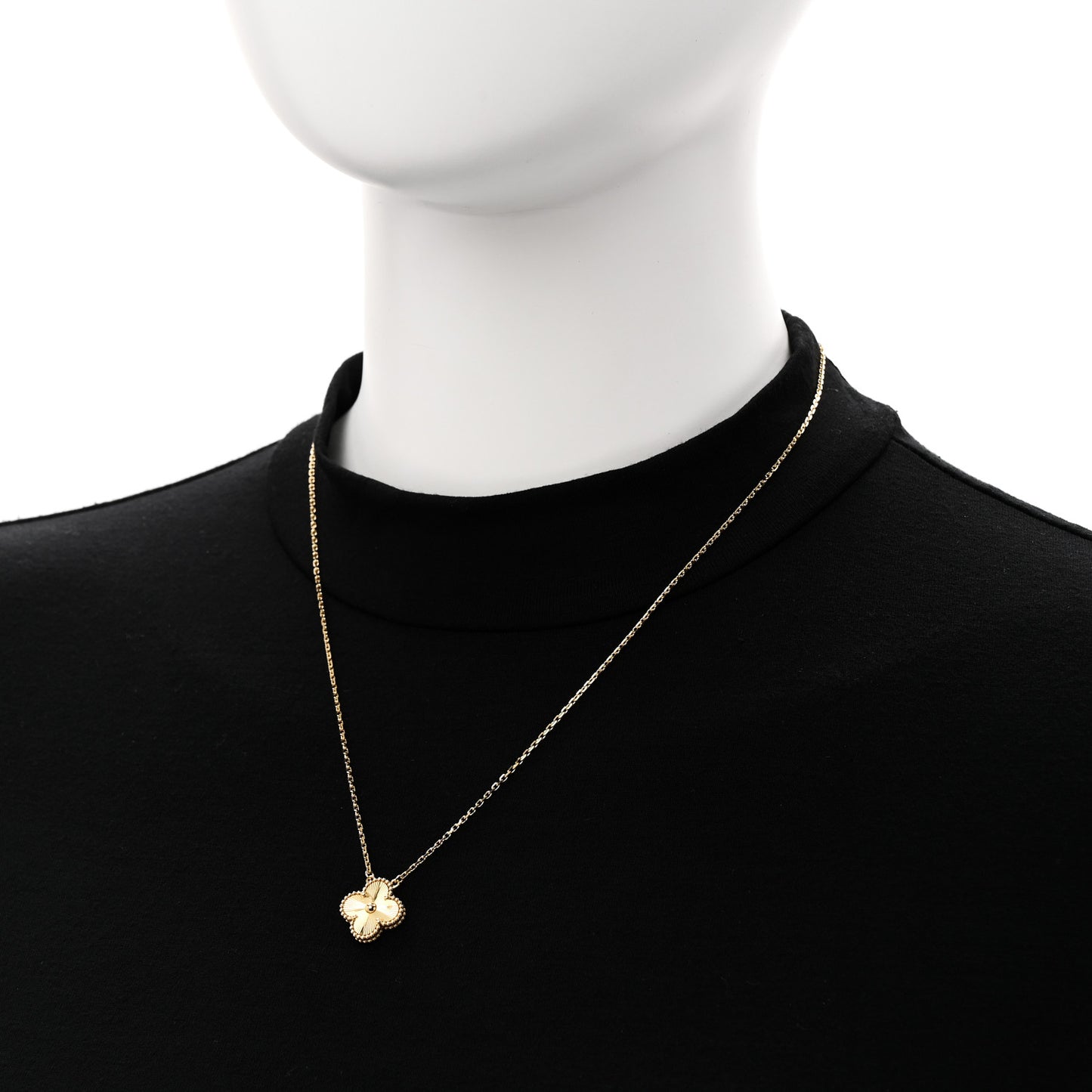 18K Yellow Gold Guilloche Vintage Alhambra Pendant Necklace