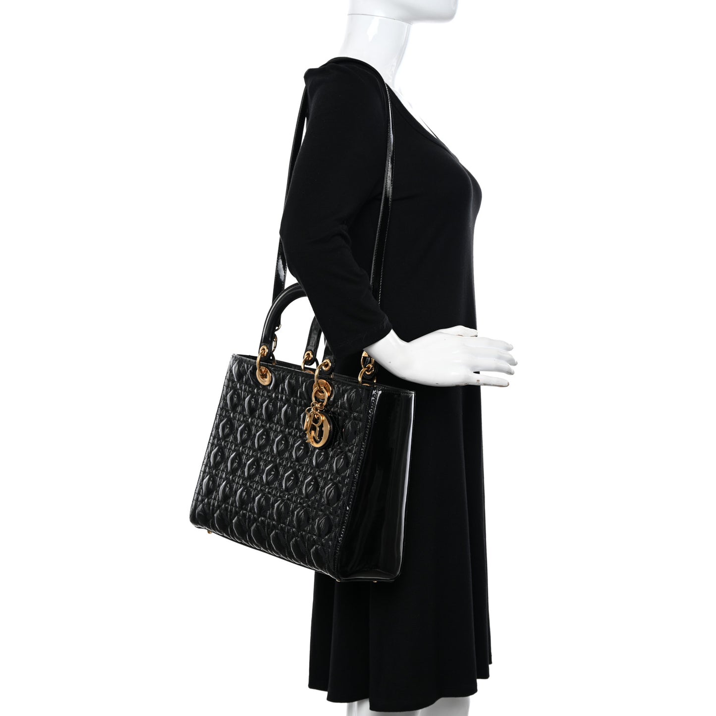 Patent Cannage Large Lady Dior Black