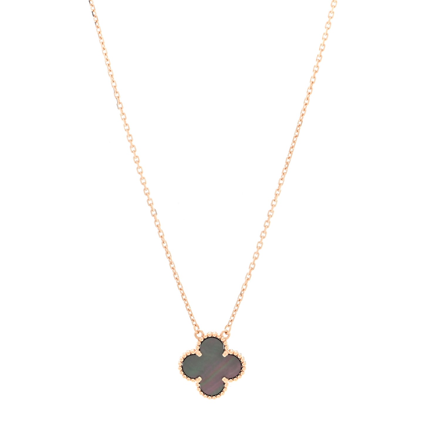 18K Rose Gold Gray Mother of Pearl Vintage Alhambra Pendant Necklace