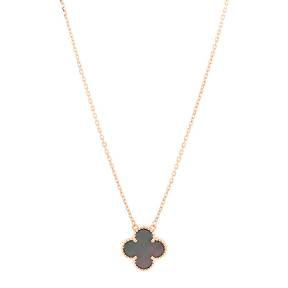 Van Cleef & Arpels 18K Rose Gold Gray Mother of Pearl Vintage Alhambra Pendant Necklace 1 of 4