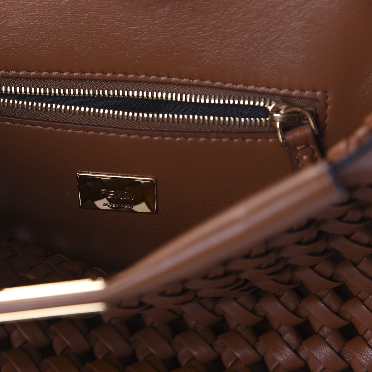 Fendi Nappa Mini Interlace Peekaboo Iconic Satchel Brown 8 of 10