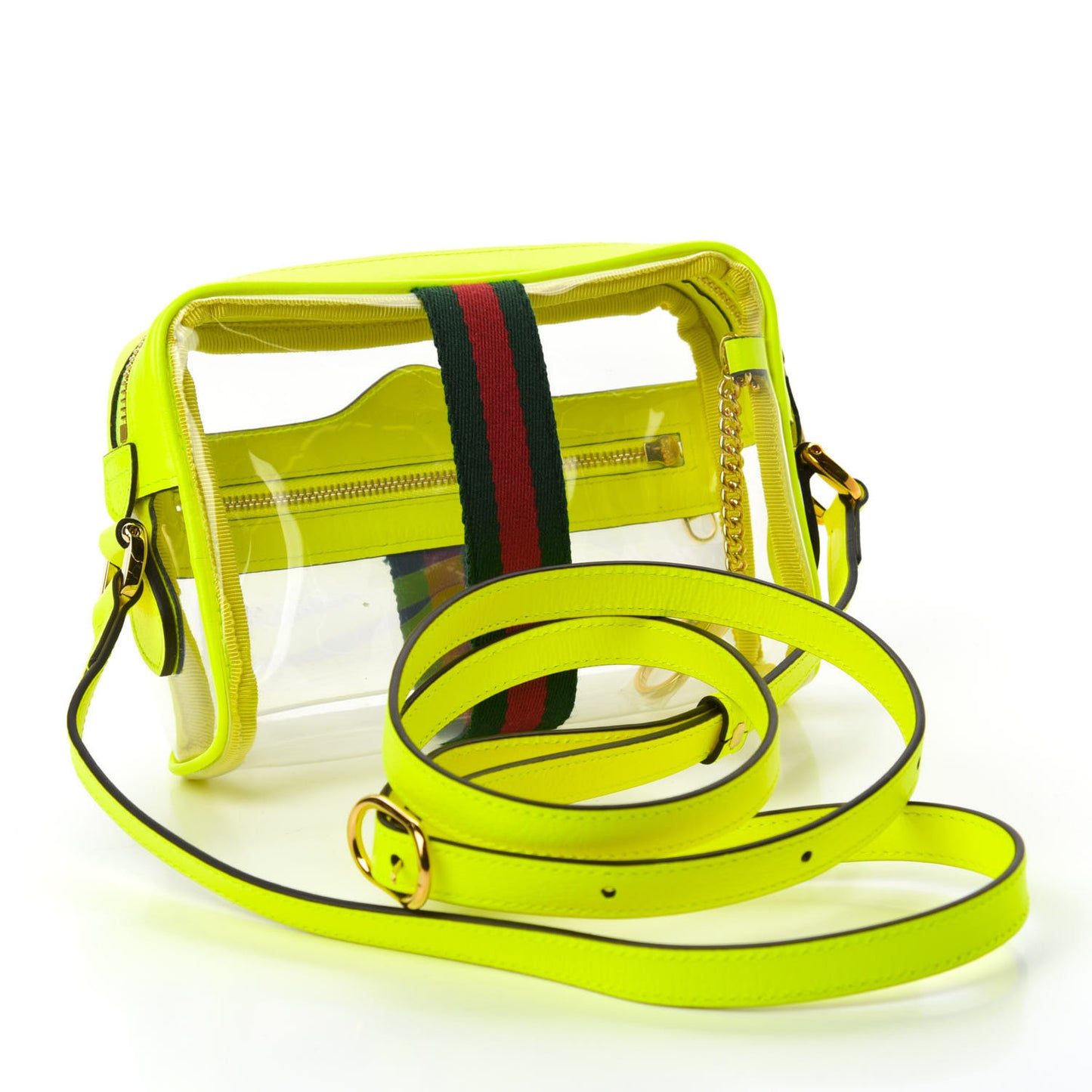 Vinyl Web Mini Ophidia Transparent Shoulder Bag Yellow Fluo