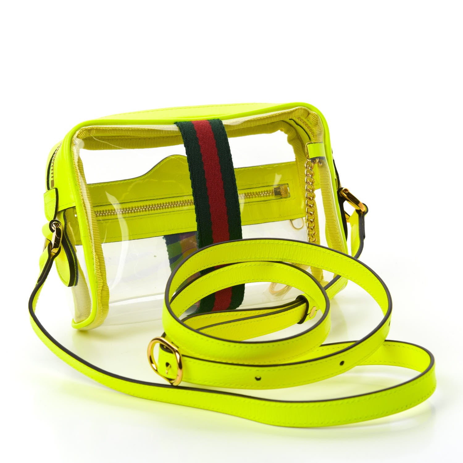 Gucci Vinyl Web Mini Ophidia Transparent Shoulder Bag Yellow Fluo 3 of 10
