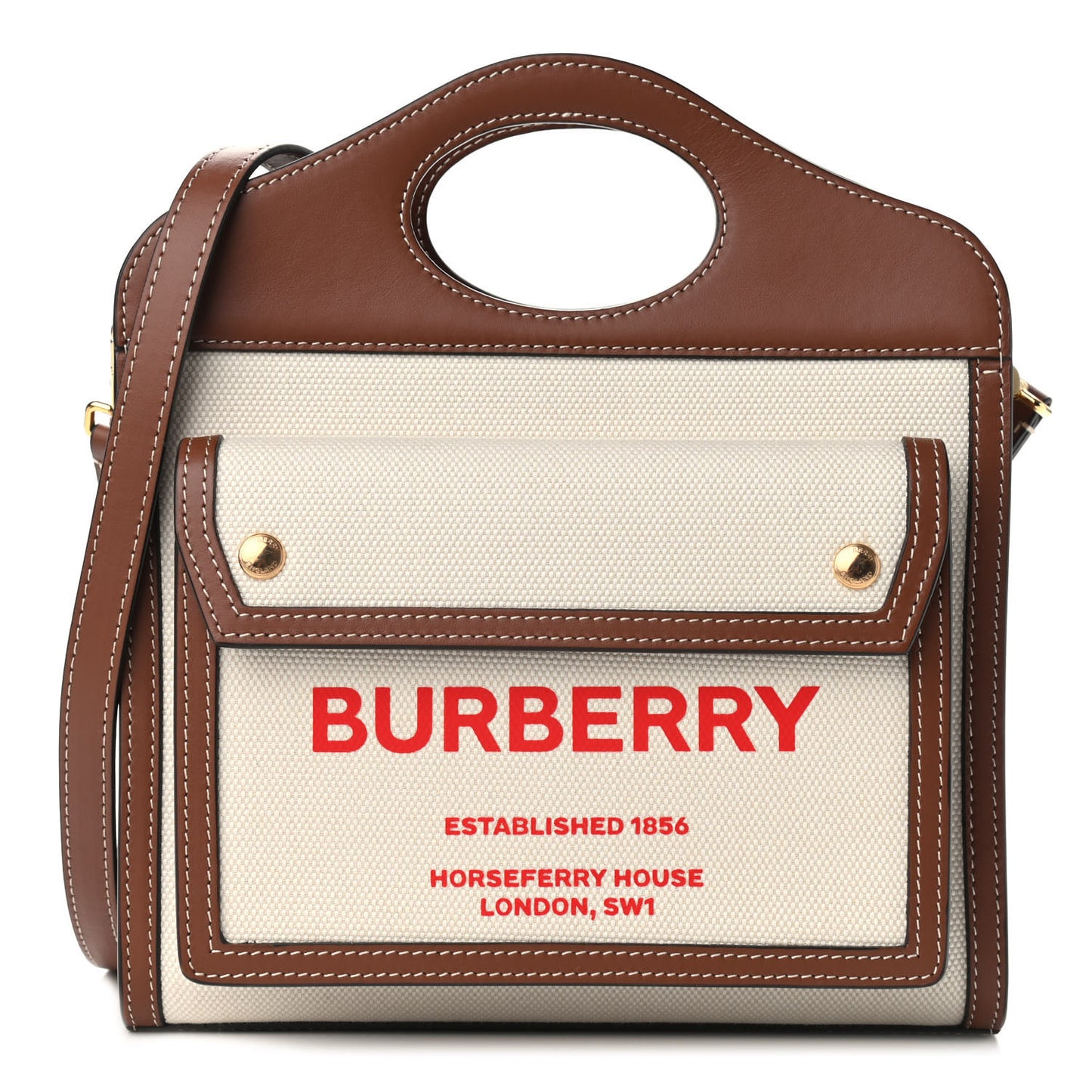 Canvas Smooth Calfskin Two Tone Mini Pocket Bag Natural Tan Fiery Red