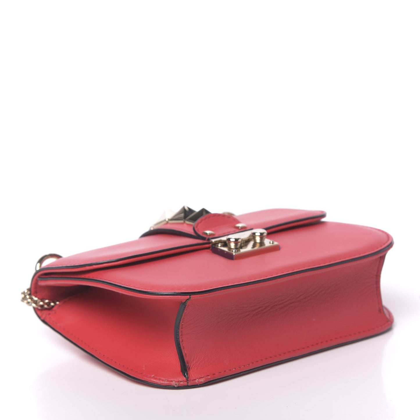 Vitello Small Glam Lock Rockstud Flap Red