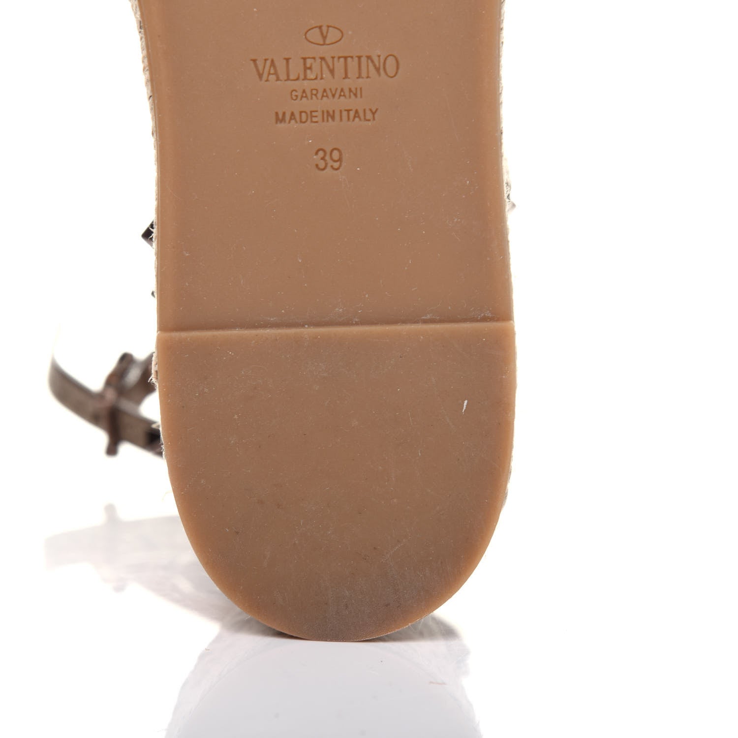 Valentino Garavani Metallic Grained Calfskin Rockstud Ankle Wrap Espadrille Flatform Sandals 39 Skin Natural 10 of 14