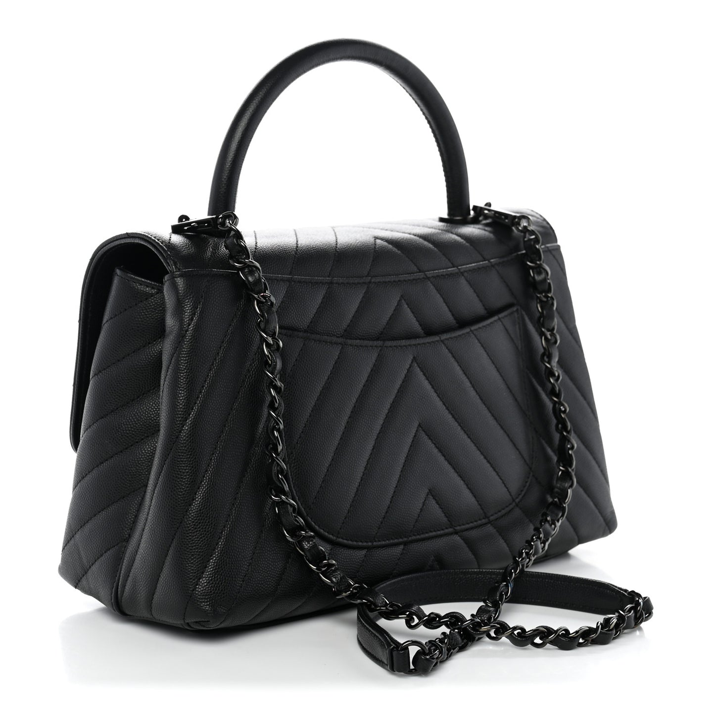 Caviar Chevron Quilted Small Coco Handle Flap So Black