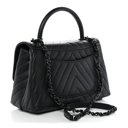 Chanel Caviar Chevron Quilted Small Coco Handle Flap So Black 2 of 9
