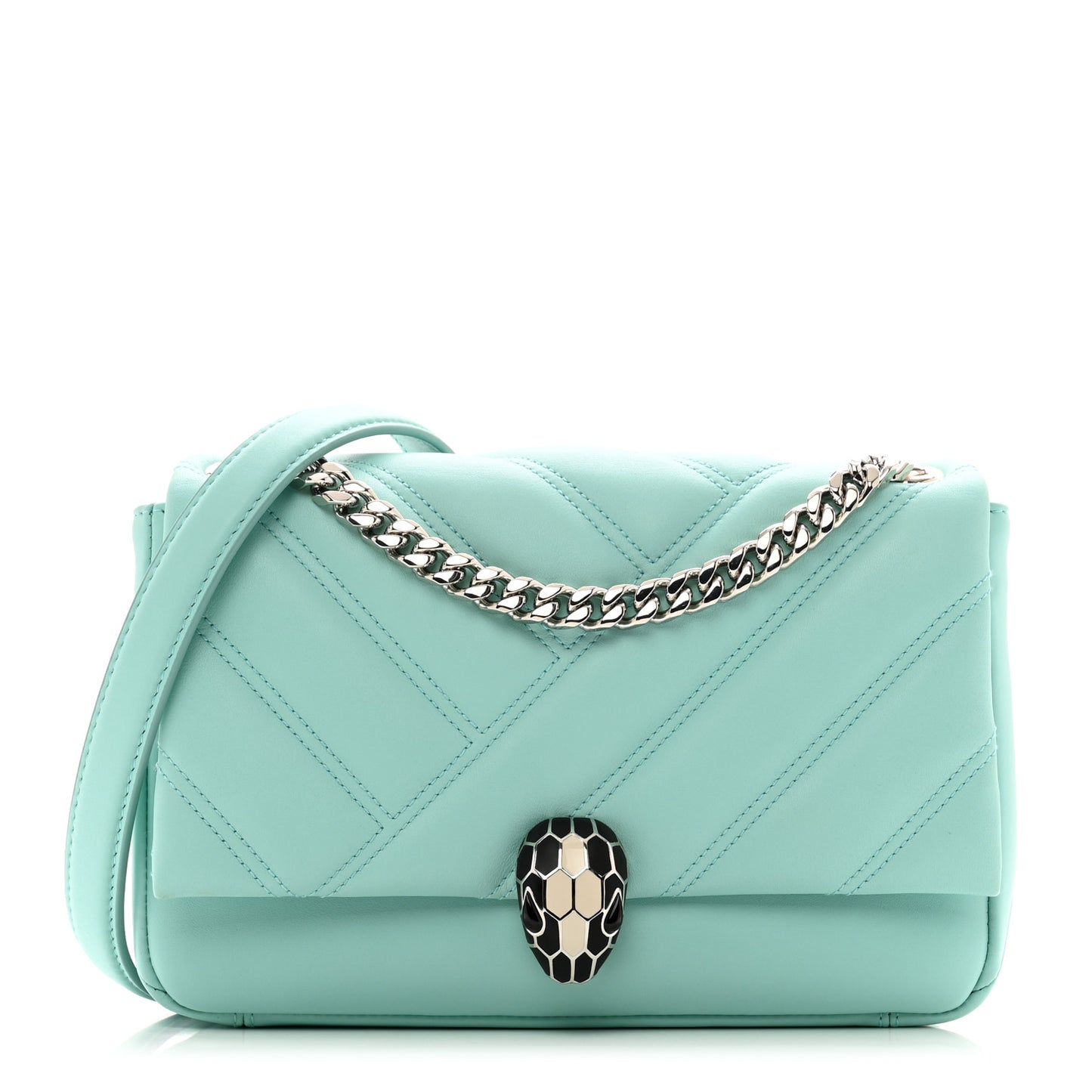 Calfskin Matelasse Small Serpenti Cabochon Shoulder Bag Turquoise