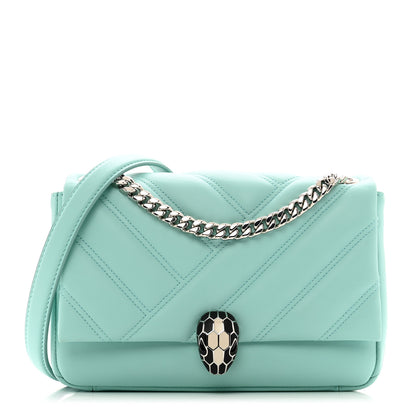 Bulgari Calfskin Matelasse Small Serpenti Cabochon Shoulder Bag Turquoise 1 of 9