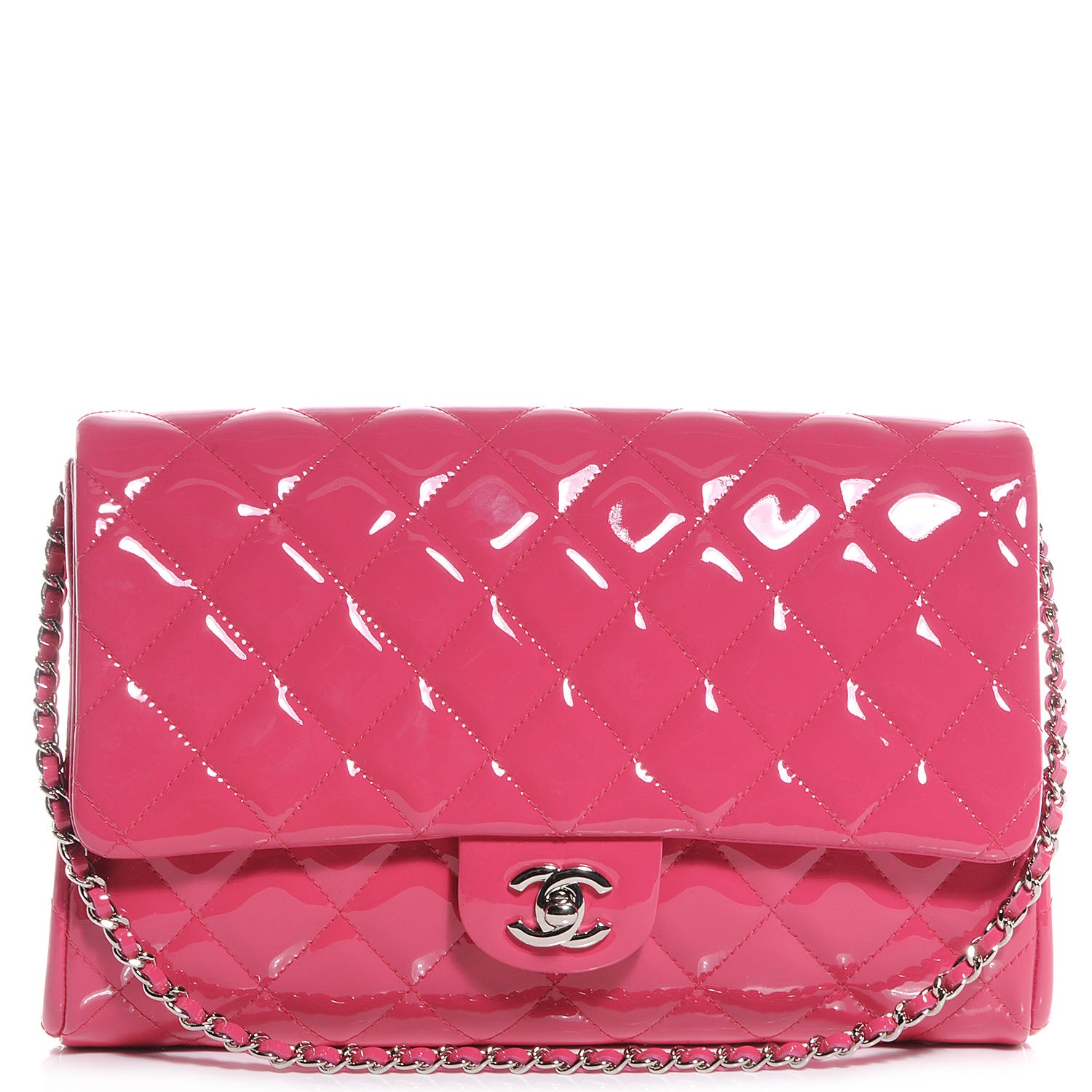 Chanel Patent Quilted Clutch with Chain Flap Pink 1 of 9