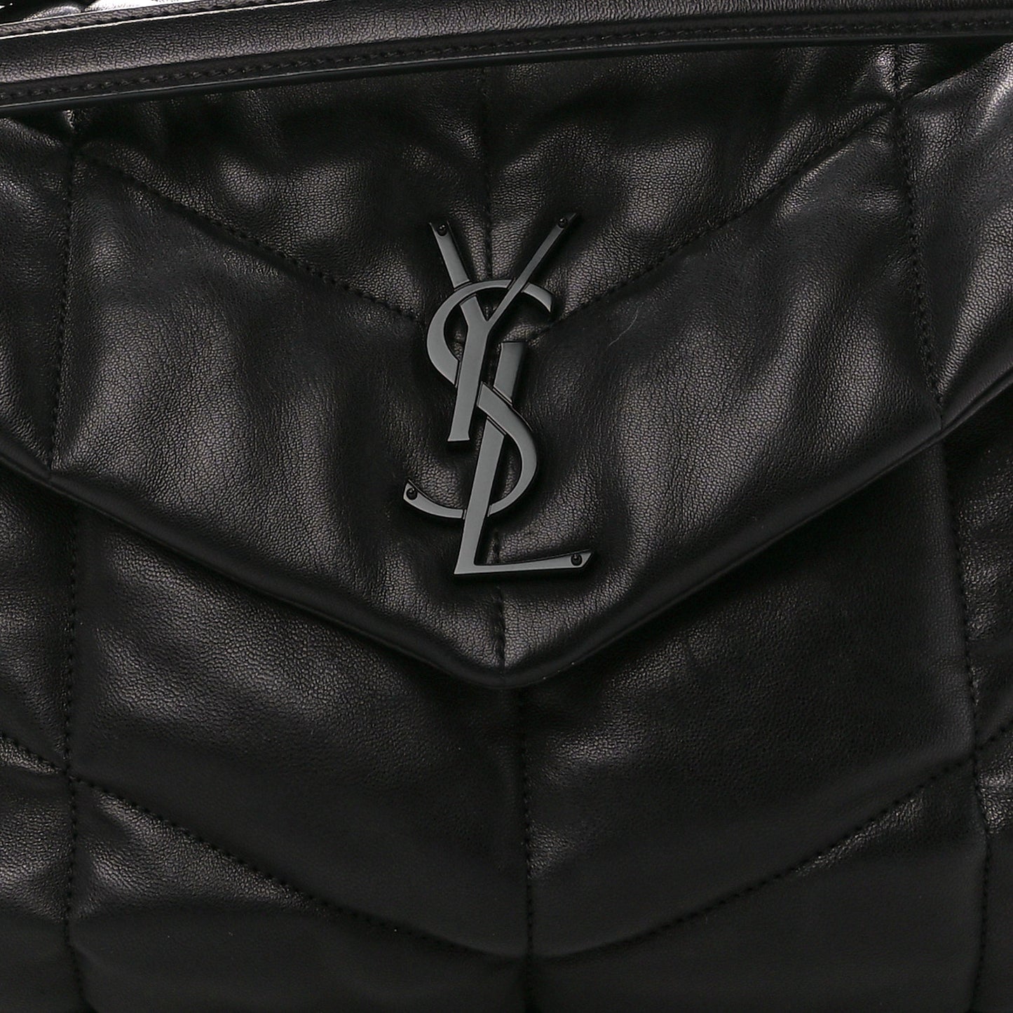 Lambskin Quilted Monogram Monochrome Medium Loulou Puffer Chain Satchel Black