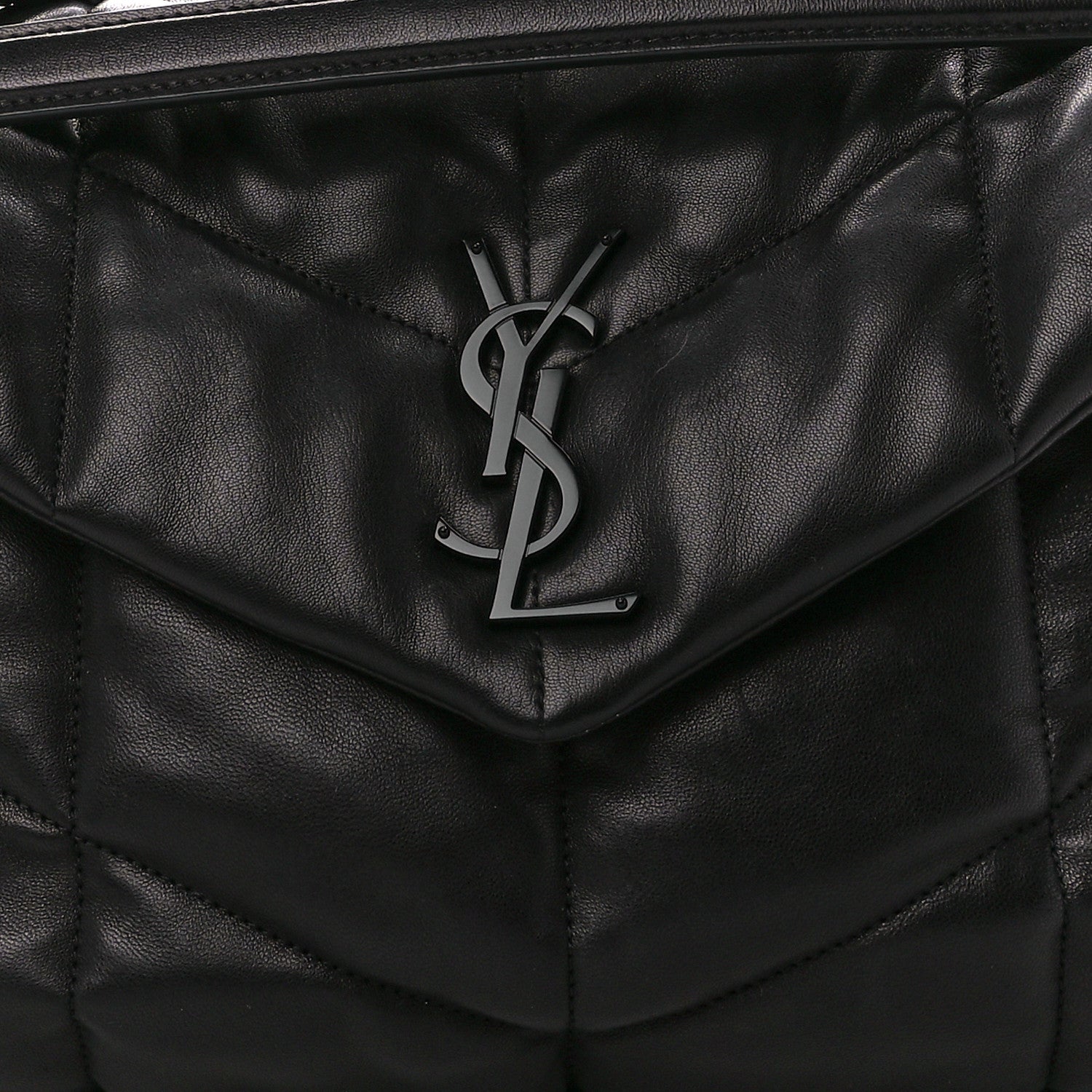 Saint Laurent Lambskin Quilted Monogram Monochrome Medium Loulou Puffer Chain Satchel Black 9 of 12