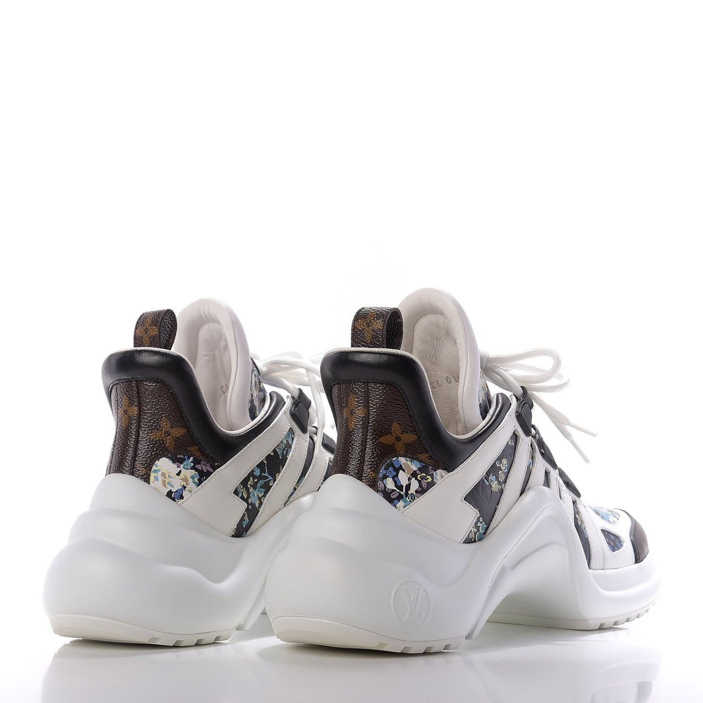 Flower Printed Calfskin Monogram LV Archlight Sneakers 38 Black Blue